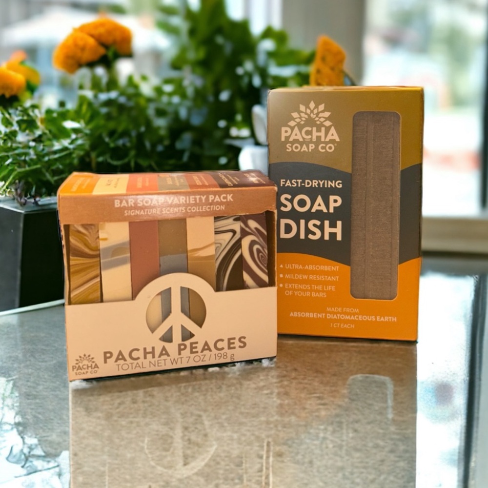 Pacha Soap Co Pacha Peaces Bar Soap Variety Pack Soap Dish Set NWT